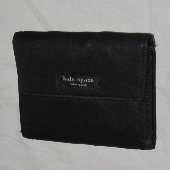 Vintage Y2K Kate Spade Black Nylon Bifold Wallet Bill Card Slots Snap Flap Coin - Picture 1 of 5